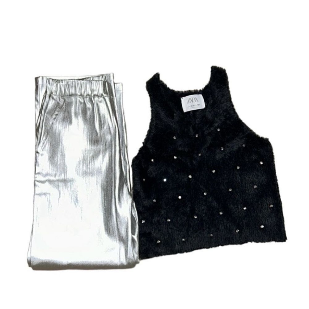 Zara Kids Girls Blue & Silver Pants Set(Size 13-14) - Picture 9 of 13